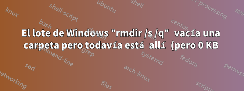 El lote de Windows "rmdir /s /q" vacía una carpeta pero todavía está allí (pero 0 KB) y no se puede acceder