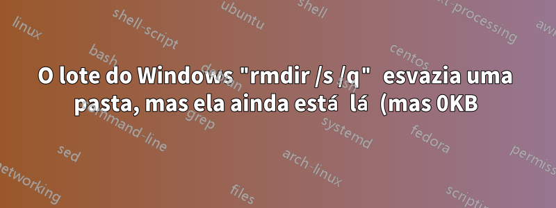 O lote do Windows "rmdir /s /q" esvazia uma pasta, mas ela ainda está lá (mas 0KB) e não pode acessar