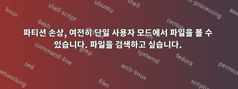 파티션 손상, 여전히 단일 사용자 모드에서 파일을 볼 수 있습니다. 파일을 검색하고 싶습니다.