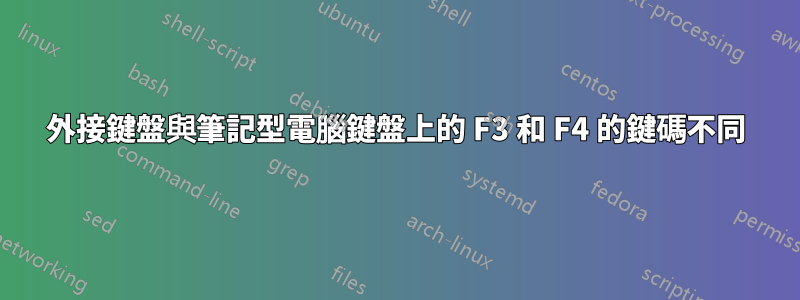 外接鍵盤與筆記型電腦鍵盤上的 F3 和 F4 的鍵碼不同