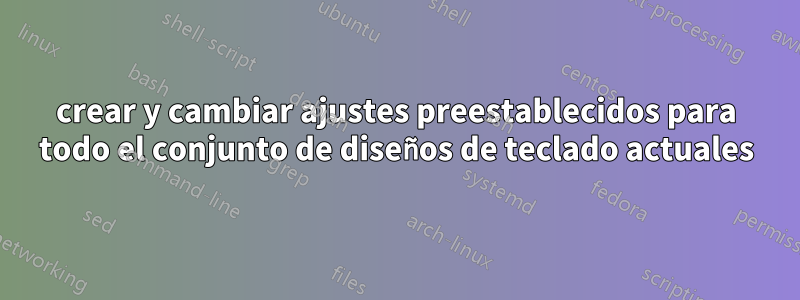 crear y cambiar ajustes preestablecidos para todo el conjunto de diseños de teclado actuales