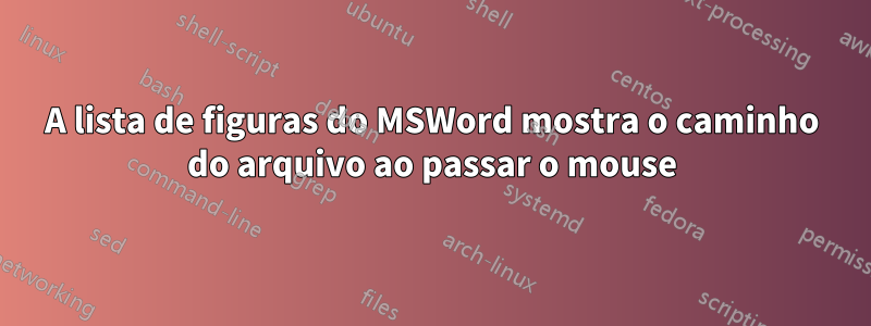 A lista de figuras do MSWord mostra o caminho do arquivo ao passar o mouse