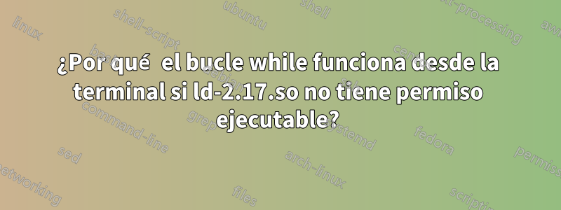 ¿Por qué el bucle while funciona desde la terminal si ld-2.17.so no tiene permiso ejecutable?