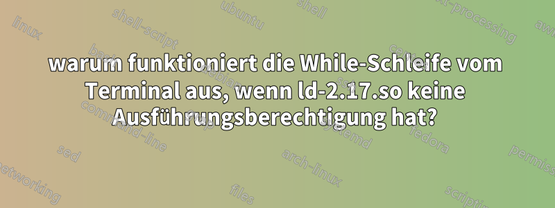 warum funktioniert die While-Schleife vom Terminal aus, wenn ld-2.17.so keine Ausführungsberechtigung hat?