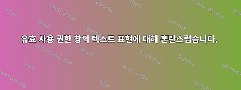 유효 사용 권한 창의 텍스트 표현에 대해 혼란스럽습니다.