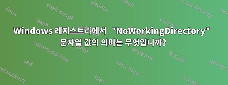 Windows 레지스트리에서 "NoWorkingDirectory" 문자열 값의 의미는 무엇입니까?