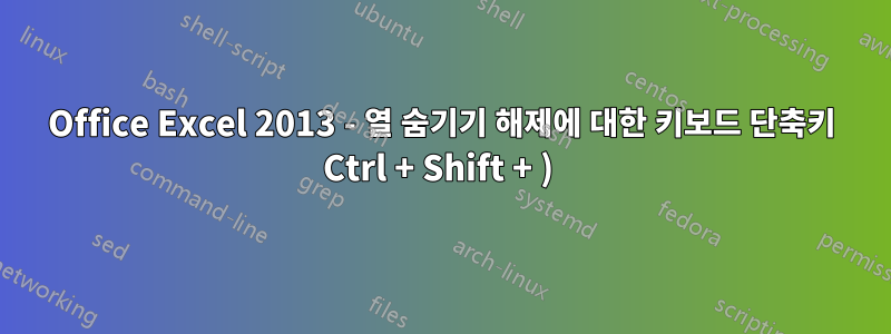 Office Excel 2013 - 열 숨기기 해제에 대한 키보드 단축키 Ctrl + Shift + ) 