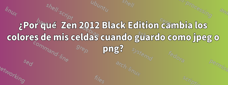 ¿Por qué Zen 2012 Black Edition cambia los colores de mis celdas cuando guardo como jpeg o png?