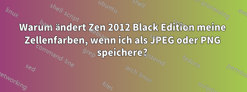 Warum ändert Zen 2012 Black Edition meine Zellenfarben, wenn ich als JPEG oder PNG speichere?