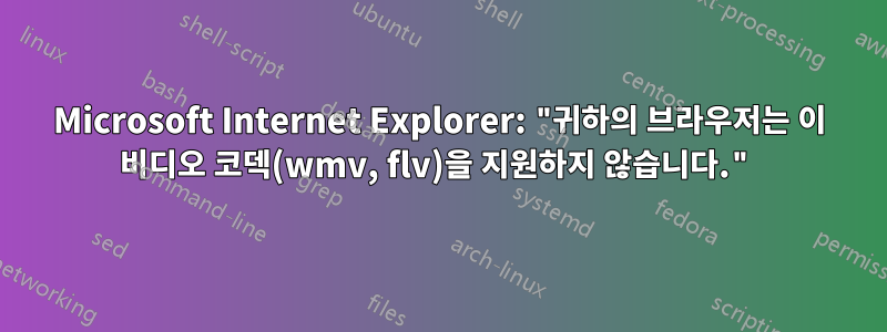 Microsoft Internet Explorer: "귀하의 브라우저는 이 비디오 코덱(wmv, flv)을 지원하지 않습니다."