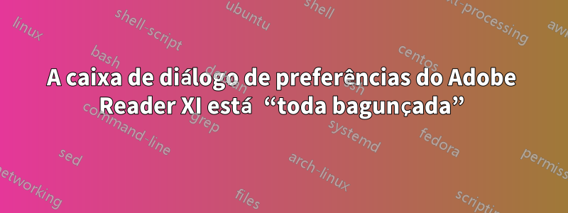 A caixa de diálogo de preferências do Adobe Reader XI está “toda bagunçada”
