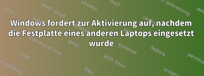 Windows fordert zur Aktivierung auf, nachdem die Festplatte eines anderen Laptops eingesetzt wurde