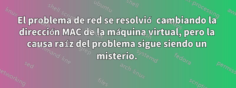 El problema de red se resolvió cambiando la dirección MAC de la máquina virtual, pero la causa raíz del problema sigue siendo un misterio.