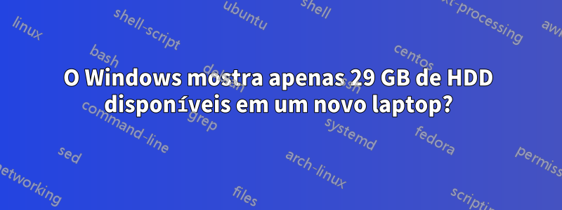 O Windows mostra apenas 29 GB de HDD disponíveis em um novo laptop?