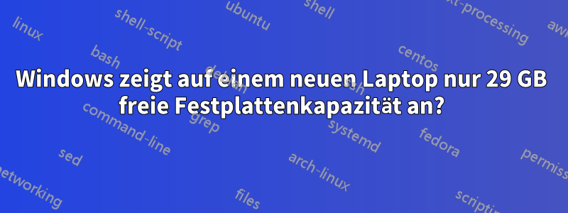 Windows zeigt auf einem neuen Laptop nur 29 GB freie Festplattenkapazität an?