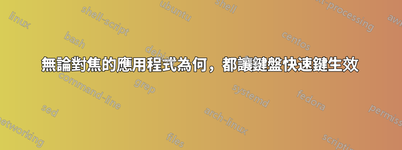 無論對焦的應用程式為何，都讓鍵盤快速鍵生效