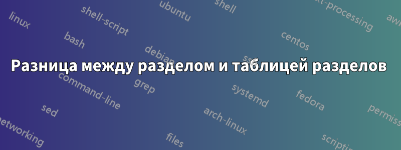 Разница между разделом и таблицей разделов