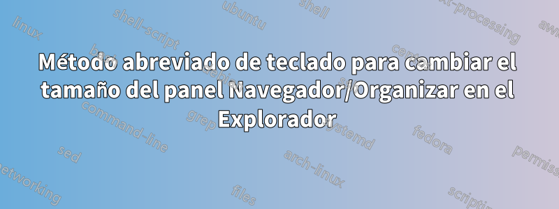 Método abreviado de teclado para cambiar el tamaño del panel Navegador/Organizar en el Explorador