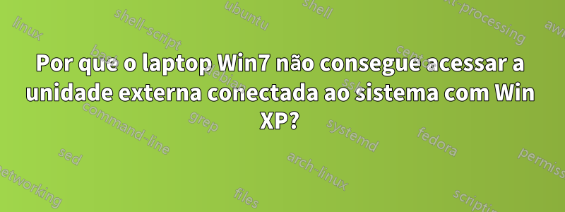 Por que o laptop Win7 não consegue acessar a unidade externa conectada ao sistema com Win XP?