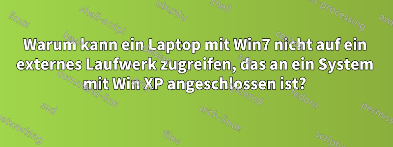 Warum kann ein Laptop mit Win7 nicht auf ein externes Laufwerk zugreifen, das an ein System mit Win XP angeschlossen ist?