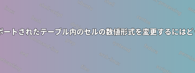 データベースにインポートされたテーブル内のセルの数値形式を変更するにはどうすればよいですか?