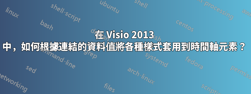 在 Visio 2013 中，如何根據連結的資料值將各種樣式套用到時間軸元素？