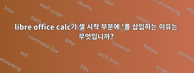 libre office calc가 셀 시작 부분에 '를 삽입하는 이유는 무엇입니까?