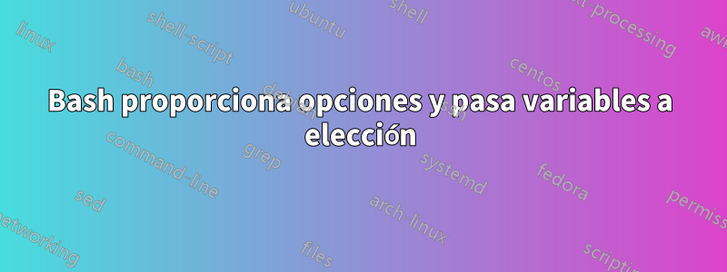 Bash proporciona opciones y pasa variables a elección