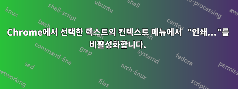 Chrome에서 선택한 텍스트의 컨텍스트 메뉴에서 "인쇄..."를 비활성화합니다.