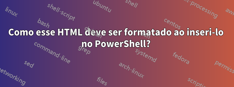 Como esse HTML deve ser formatado ao inseri-lo no PowerShell?