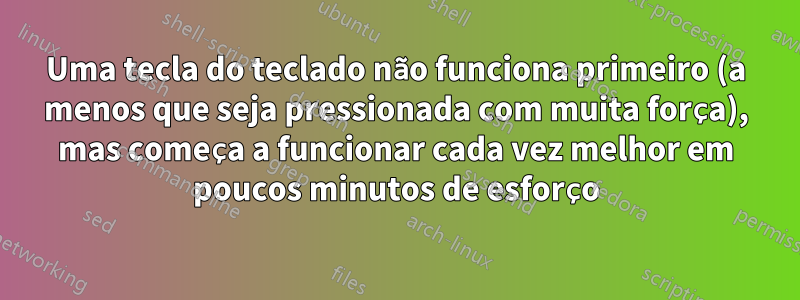 Uma tecla do teclado não funciona primeiro (a menos que seja pressionada com muita força), mas começa a funcionar cada vez melhor em poucos minutos de esforço