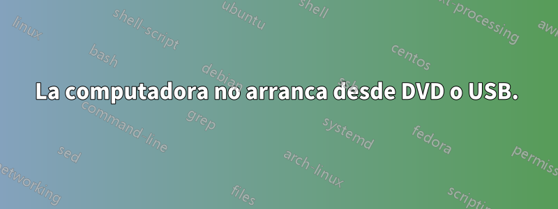 La computadora no arranca desde DVD o USB.