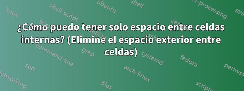¿Cómo puedo tener solo espacio entre celdas internas? (Elimine el espacio exterior entre celdas)