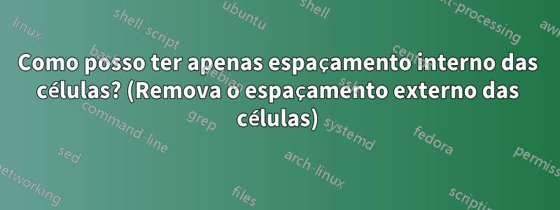 Como posso ter apenas espaçamento interno das células? (Remova o espaçamento externo das células)