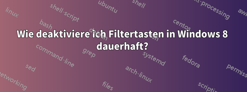 Wie deaktiviere ich Filtertasten in Windows 8 dauerhaft?