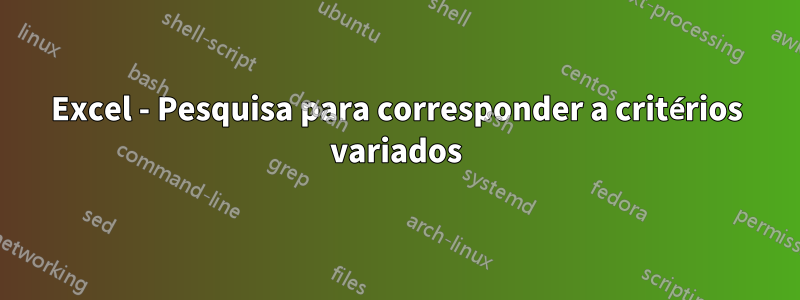 Excel - Pesquisa para corresponder a critérios variados