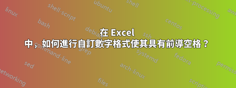 在 Excel 中，如何進行自訂數字格式使其具有前導空格？