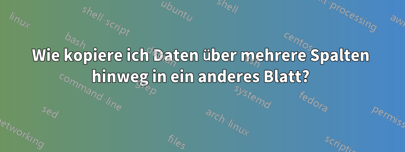 Wie kopiere ich Daten über mehrere Spalten hinweg in ein anderes Blatt?