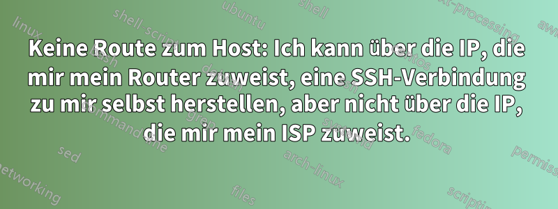 Keine Route zum Host: Ich kann über die IP, die mir mein Router zuweist, eine SSH-Verbindung zu mir selbst herstellen, aber nicht über die IP, die mir mein ISP zuweist.