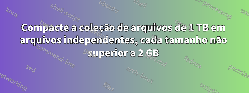 Compacte a coleção de arquivos de 1 TB em arquivos independentes, cada tamanho não superior a 2 GB