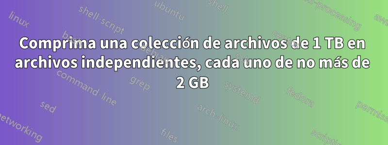 Comprima una colección de archivos de 1 TB en archivos independientes, cada uno de no más de 2 GB