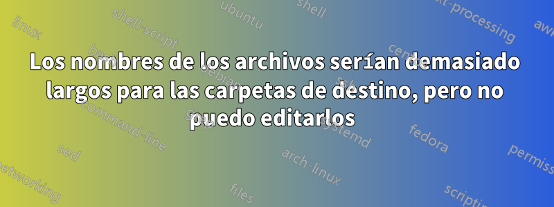 Los nombres de los archivos serían demasiado largos para las carpetas de destino, pero no puedo editarlos 