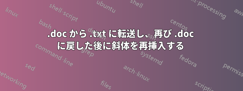 .doc から .txt に転送し、再び .doc に戻した後に斜体を再挿入する