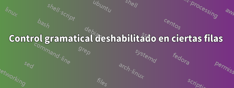 Control gramatical deshabilitado en ciertas filas