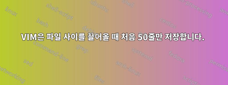 VIM은 파일 사이를 끌어올 때 처음 50줄만 저장합니다.