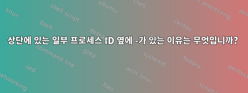 상단에 있는 일부 프로세스 ID 옆에 -가 있는 이유는 무엇입니까?