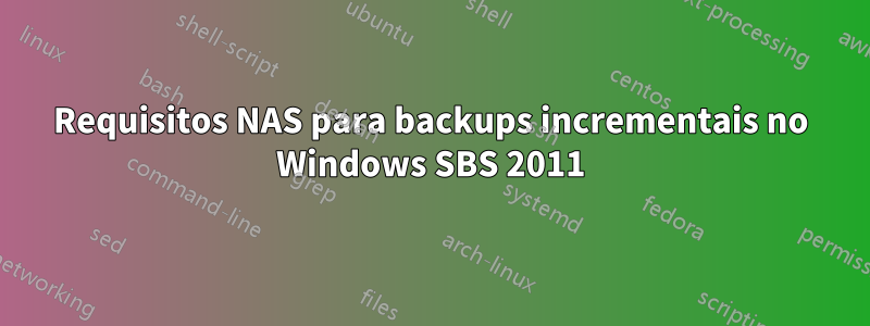 Requisitos NAS para backups incrementais no Windows SBS 2011