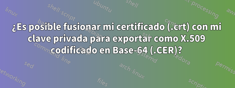 ¿Es posible fusionar mi certificado (.crt) con mi clave privada para exportar como X.509 codificado en Base-64 (.CER)?