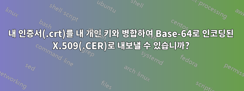 내 인증서(.crt)를 내 개인 키와 병합하여 Base-64로 인코딩된 X.509(.CER)로 내보낼 수 있습니까?