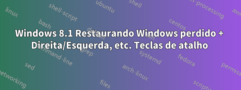 Windows 8.1 Restaurando Windows perdido + Direita/Esquerda, etc. Teclas de atalho